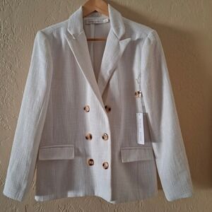 Bishop + Young Montecito Blazer Womens Medium White NWT Double Breasted Tweed M